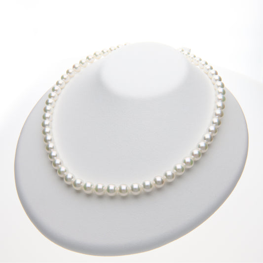アコヤパールネックレス 7.5-8.0mm 2点セット|無調色 アコヤ真珠|オーロラ花珠 テリ最強 まき0.4mm ラウンド系 きず微|SS49648