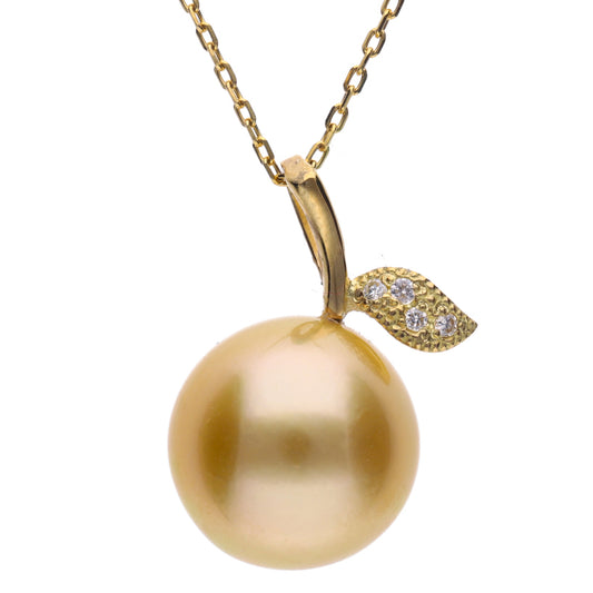【姫果】ゴールデンパール(白蝶真珠・10.0mm・セミラウンド系)天然ダイヤモンド K18 イエローゴールド ペンダントトップ