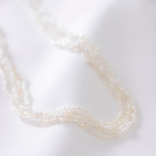 無調色 アコヤ真珠 ライスケシ 4連 パールネックレス 50cm K18YG