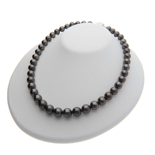 ブラックパールネックレス 無調色 黒蝶真珠 8.2-10.5mm|オーロラピーコック テリ最強 まき1.2mm ラウンド系 きず少|K66410