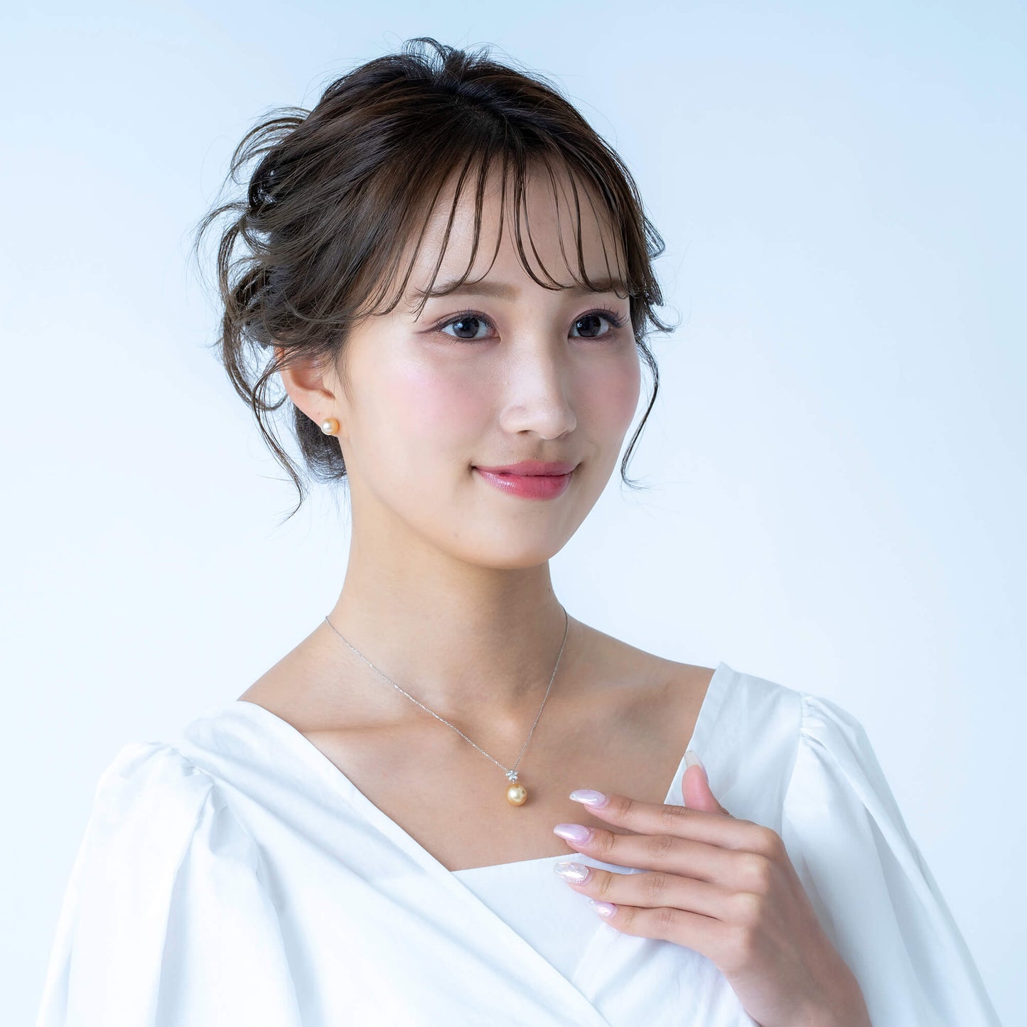 【星桜】ゴールデンパール ダイヤモンド イエローゴールド ペンダント|無調色 白蝶真珠 南洋真珠 10mm K18YG