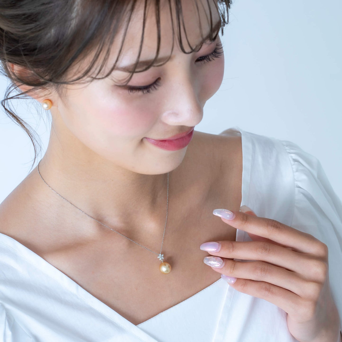 【星桜】ゴールデンパール ダイヤモンド イエローゴールド ペンダント|無調色 白蝶真珠 南洋真珠 10mm K18YG