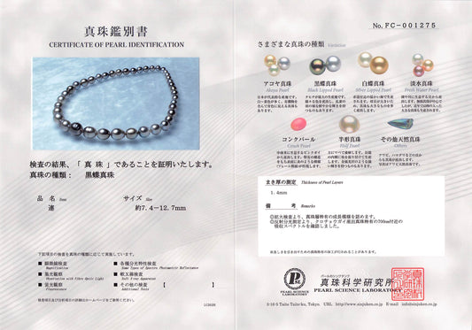 【アウトレット 新品】ブラックパール ネックレス 無調色 黒蝶真珠 バロック 7.4-12.7mm|FC1275