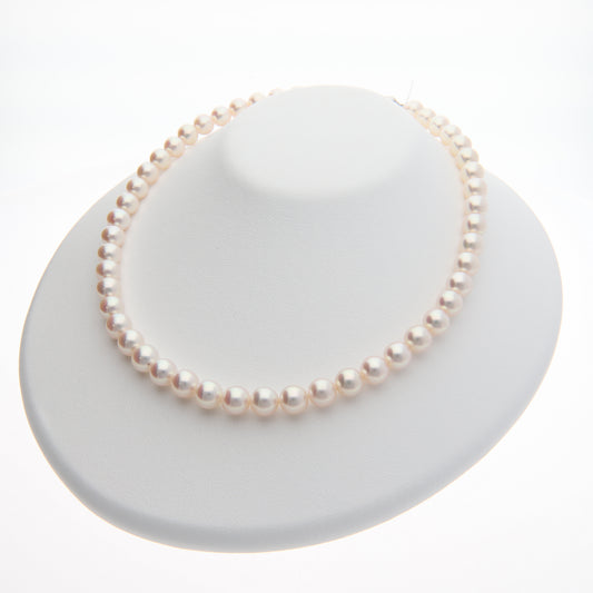 【アウトレット 新品】アコヤパール ネックレス 8.0-8.5mm ラウンド 強いテリ 巻き0.8mm *調色真珠 小さな加工きず|FC1271