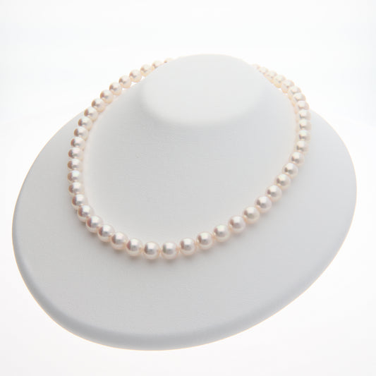 【アウトレット 新品】アコヤパール ネックレス 8.0-8.5mm ラウンド 強いテリ 巻き0.6mm *調色真珠 小さな加工きず|FC1273
