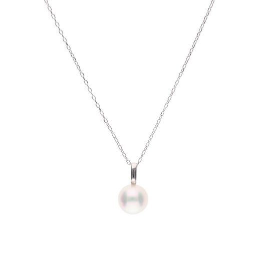 【Fairy Size】無調色 アコヤ真珠 6.75mm セミラウンド プラチナ PT900 ペンダント ネックレス 45cm チェーン付き