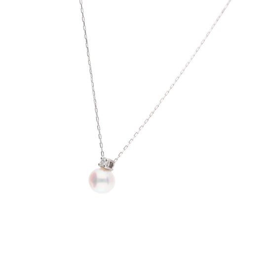 【Fairy Size】無調色 アコヤ真珠 6.25mm セミラウンド 天然ダイヤモンド プラチナ PT900 ペンダント ネックレス 45cm チェーン付き