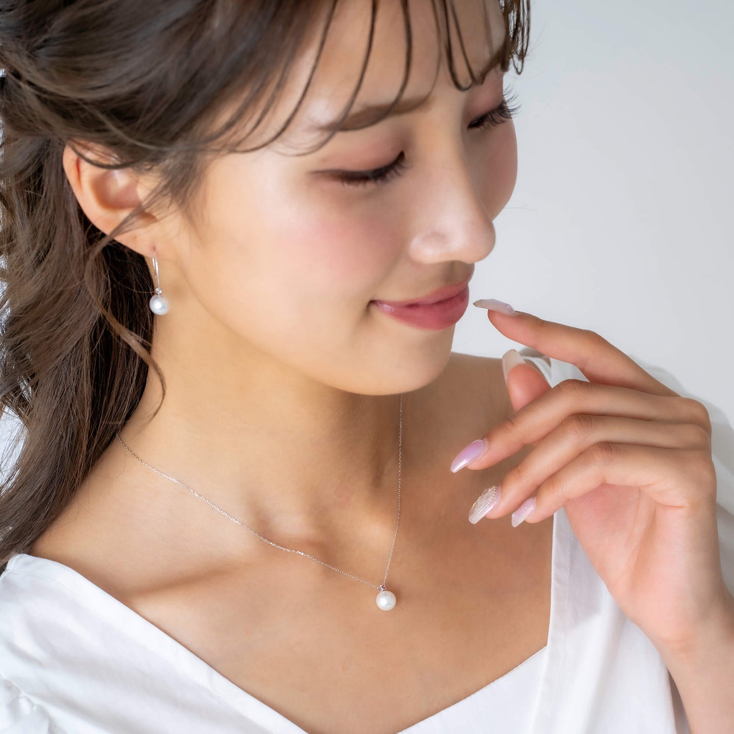 10月 誕生石 ピンクトルマリン|アコヤパール ペンダント ネックレス|無調色 アコヤ真珠 8.0mm ラウンド K10WG|チェーン付き