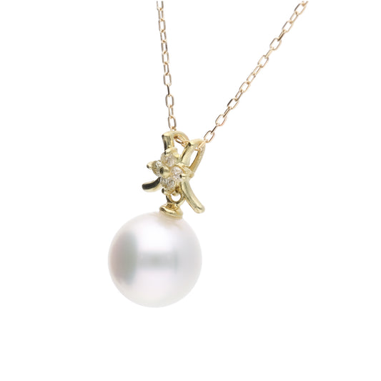 【久遠】アコヤパール ダイヤモンド イエローゴールド ペンダント|無調色 アコヤ真珠 8.0mm ラウンド K18YG