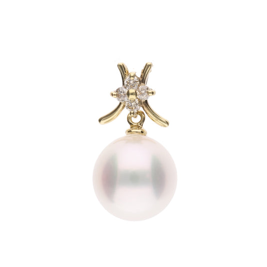 【久遠】無調色 アコヤパール(8.0mm・ラウンド系)天然ダイヤモンド K18 イエローゴールド ペンダントトップ