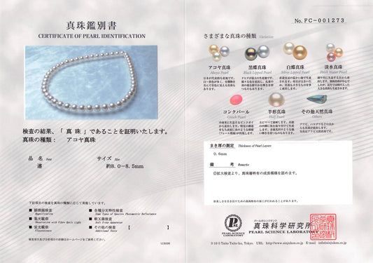 【アウトレット 新品】アコヤパール ネックレス 8.0-8.5mm ラウンド 強いテリ 巻き0.6mm *調色真珠 小さな加工きず|FC1273