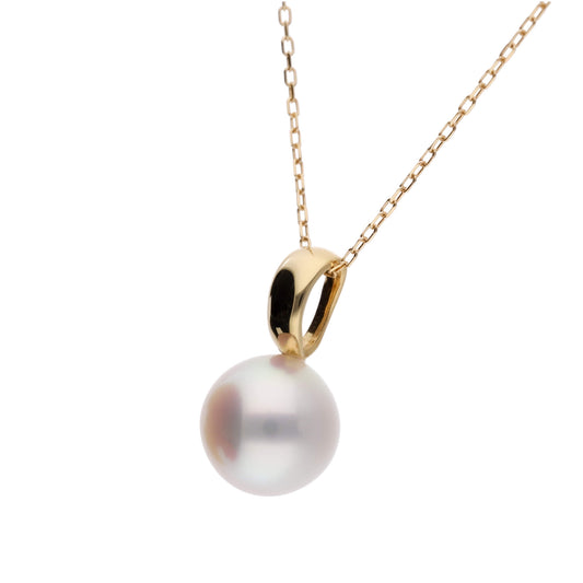 【響】アコヤパール イエローゴールド ペンダント|無調色 アコヤ真珠 8.0mm ラウンド K18YG