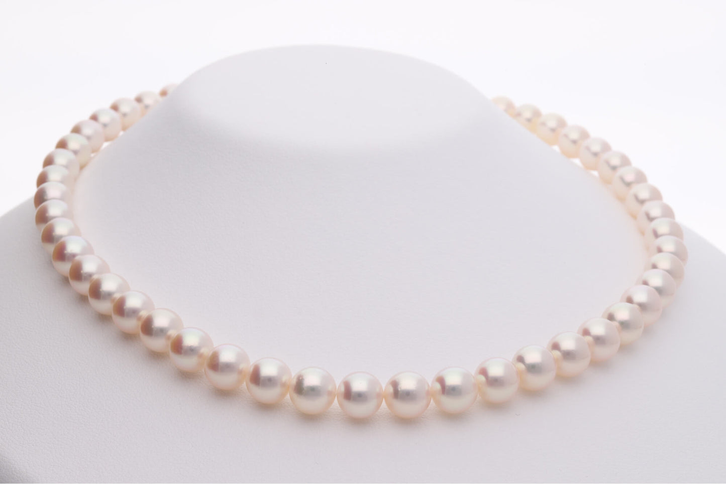 【アウトレット 新品】アコヤパール ネックレス 8.0-8.5mm ラウンド 強いテリ 巻き0.8mm *調色真珠 小さな加工きず|FC1271