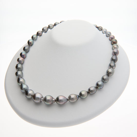 【アウトレット 新品】ブラックパール ネックレス 無調色 黒蝶真珠 バロック 7.3-12.9mm|FC1274