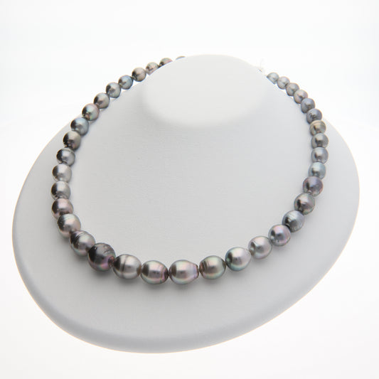 【アウトレット 新品】ブラックパール ネックレス 無調色 黒蝶真珠 バロック 7.4-12.7mm|FC1275