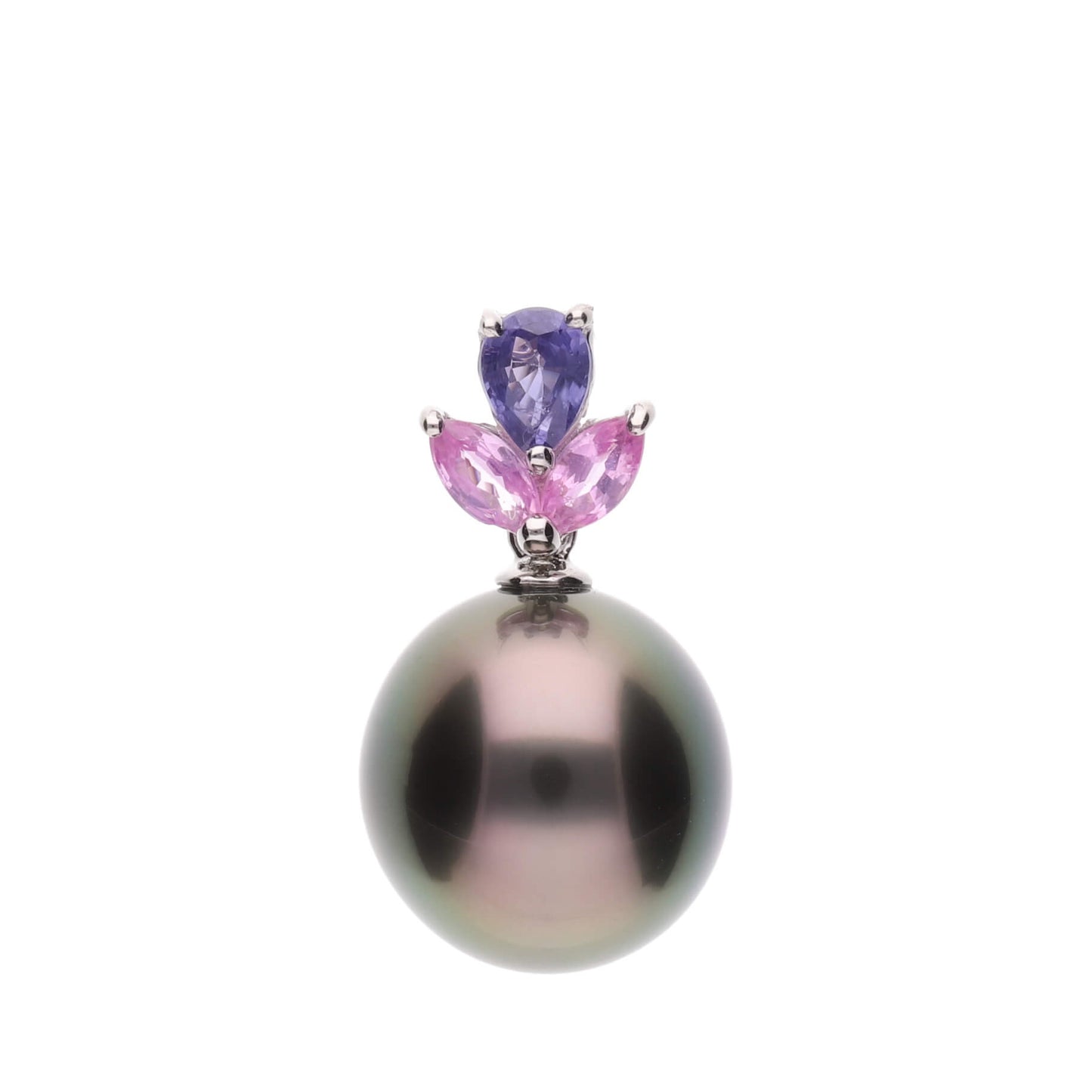 【百合】ブラックパール サファイア プラチナ ペンダント|無調色 黒蝶真珠タヒチパール 10mm PT900