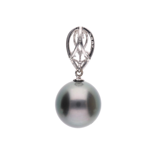 【鈴蘭】ブラックパール ダイヤモンド ホワイトゴールド ペンダント|無調色 黒蝶真珠 タヒチパール 10mm K18WG