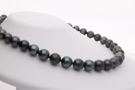 ブラックパールネックレス 2点セット|無調色 黒蝶真珠 9.0-11.8mm