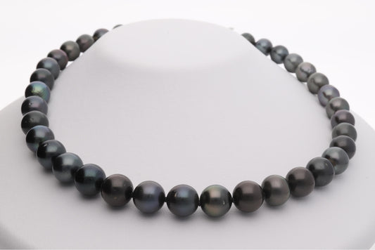 ブラックパールネックレス 2点セット|無調色 黒蝶真珠 9.0-11.8mm