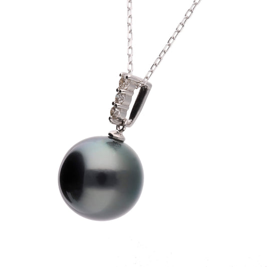 【星朧】ブラックパール ダイヤモンド プラチナ ペンダント|無調色 黒蝶真珠 タヒチパール 10mm PT900