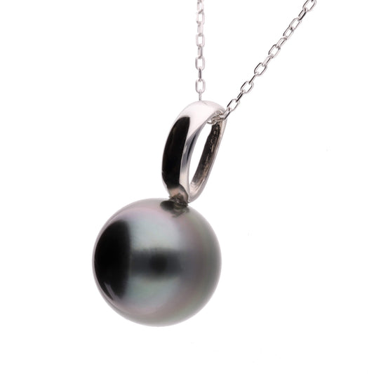 【響】ブラックパール プラチナ ペンダント|無調色 黒蝶真珠 タヒチパール 10mm PT900