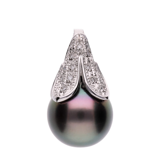 ブラックパール ダイヤモンド ホワイトゴールド ペンダント|無調色 黒蝶真珠 タヒチパール 12mm K14WG