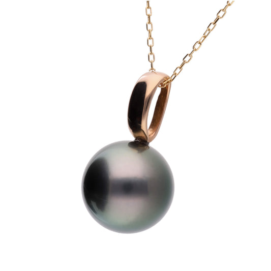 【響】ブラックパール ピンクゴールド ペンダント|無調色 黒蝶真珠 タヒチパール 10mm K18PG