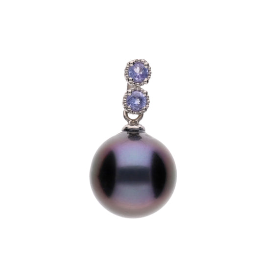 【水鞠】ブラックパール タンザナイト ホワイトゴールド ペンダント|無調色 黒蝶真珠 タヒチパール 10mm K18WG
