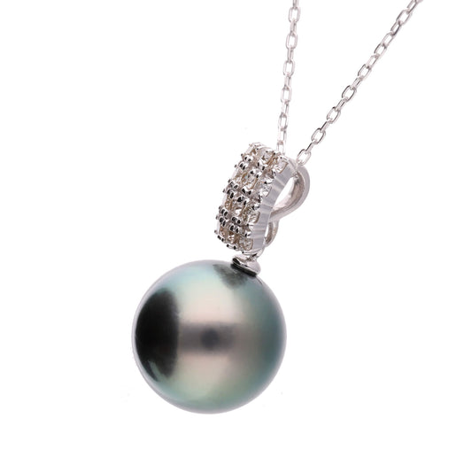 【月影】ブラックパール ダイヤモンド プラチナ ペンダント|無調色 黒蝶真珠 タヒチパール 10mm PT900