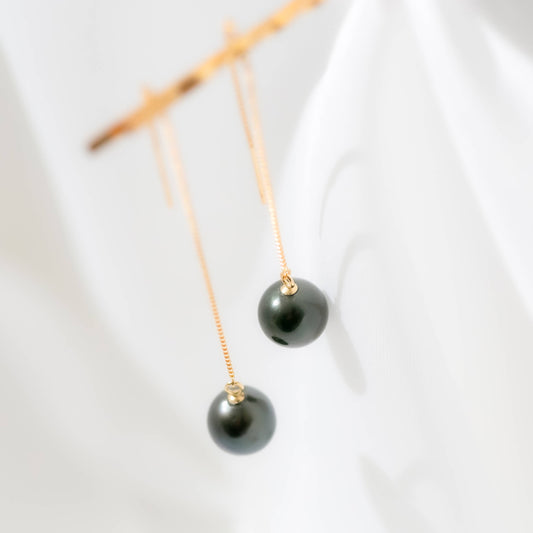 ブラックパール イエローゴールド アメリカンピアス|無調色 黒蝶真珠 タヒチパール 南洋真珠 8.0mm K10YG