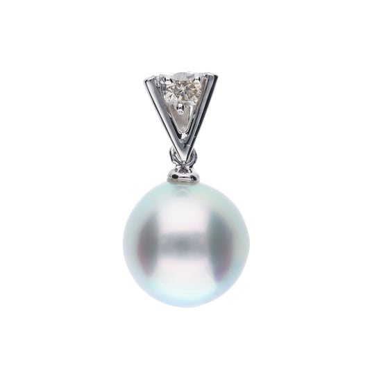 【星影】ウルトラスカイブルー アコヤパール ダイヤモンド プラチナ ペンダントトップ|無調色 アコヤ真珠 8.0mm セミラウンド PT900