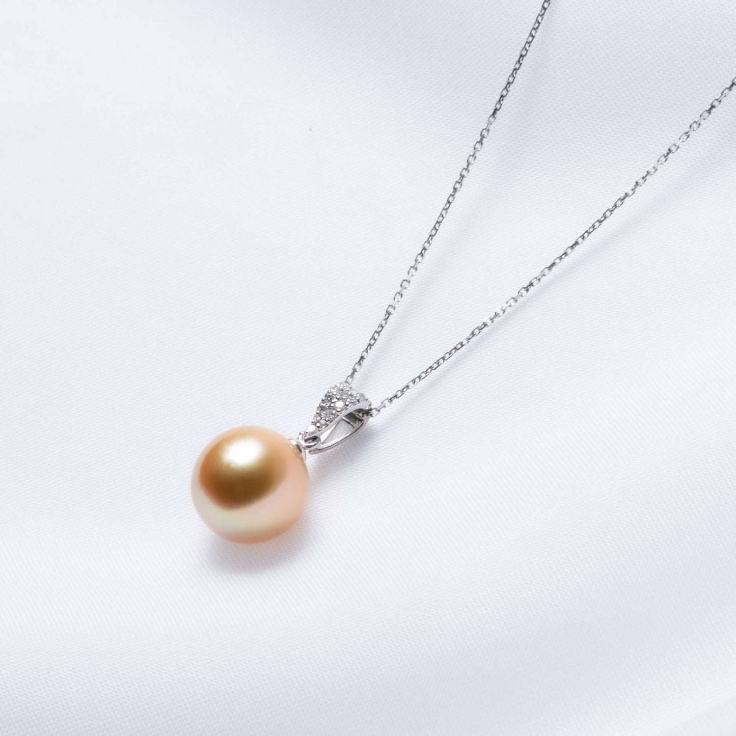 【星涼し】ゴールデンパール ダイヤモンド プラチナ ペンダント|無調色 白蝶真珠 南洋真珠 10mm PT900