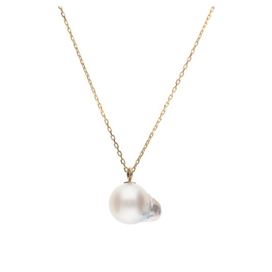 おさかな真珠・フグ(無調色アコヤ真珠 8.1-11.0mm B ホワイト系) ペンダント シルバーチェーン付き(SV925) 世界にひとつ #3018