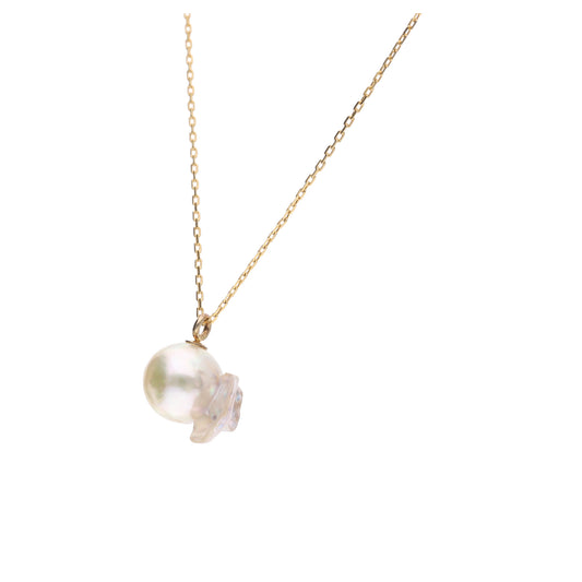 おさかな真珠・金魚(無調色アコヤ真珠 8.1-12.5mm B ライトイエロー系) ペンダント シルバーチェーン付き(SV925)世界にひとつ #3023