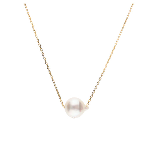 おさかな真珠・ふぐ(無調色アコヤ真珠 7.5-8.9mm A ホワイト系) スルーネックレス(SV925) 世界に一つ #3001