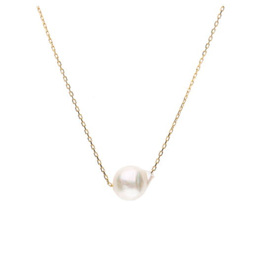 おさかな真珠・ふぐ(無調色アコヤ真珠 7.2-9.3mm A ホワイト系) スルーネックレス(SV925)世界に一つ #3002