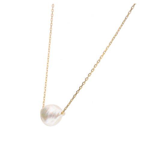 おさかな真珠・ふぐ(無調色アコヤ真珠 7.2-9.3mm A ホワイト系) スルーネックレス(SV925)世界に一つ #3002