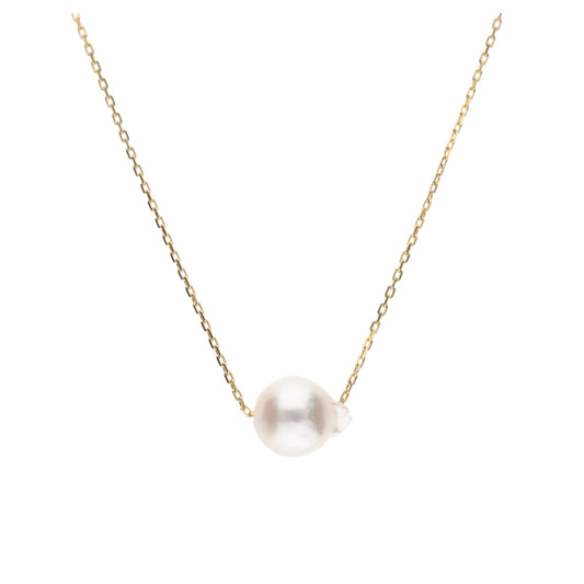 おさかな真珠・ふぐ(無調色アコヤ真珠 7.3-9.0mm A ホワイト系) スルーネックレス(SV925)世界に一つ #3004