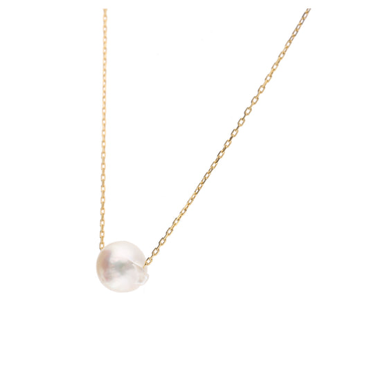 おさかな真珠・ふぐ(無調色アコヤ真珠 7.3-9.0mm A ホワイト系) スルーネックレス(SV925)世界に一つ #3004