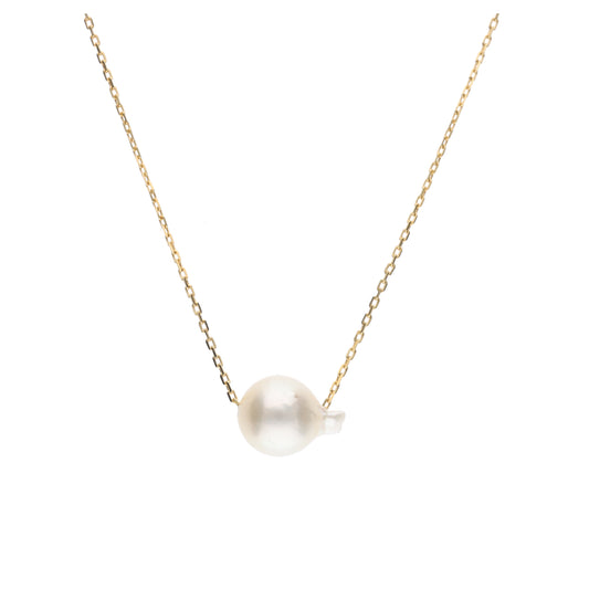 おさかな真珠・ふぐ(無調色アコヤ真珠 7.4-9.8mm A ホワイト系) スルーネックレス(SV925) 世界にひとつ #3005