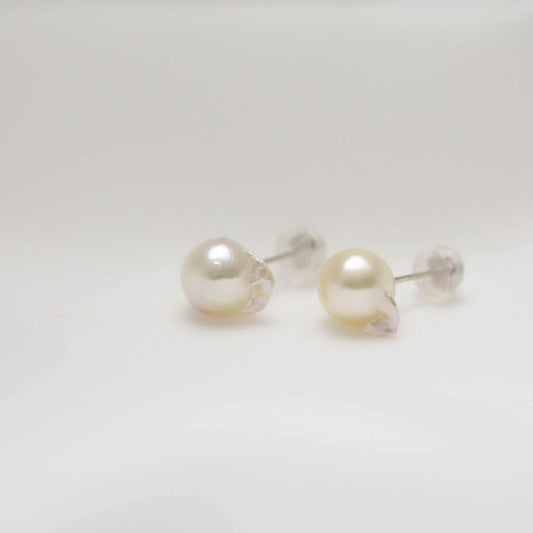 現品限り【ふぐ真珠】おさかな真珠 アコヤパール ピアス|無調色アコヤ真珠 8.0mm K14WG