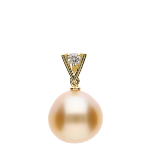 【星影】ゴールデンパール ダイヤモンド イエローゴールド ペンダント|無調色 白蝶真珠 南洋真珠 10mm K18YG