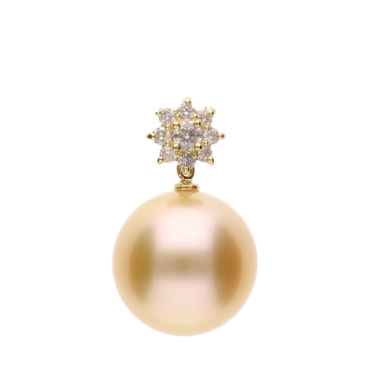 【星華】ゴールデンパール ダイヤモンド イエローゴールド  ペンダント|無調色 白蝶真珠 南洋真珠 12.5mm K18YG