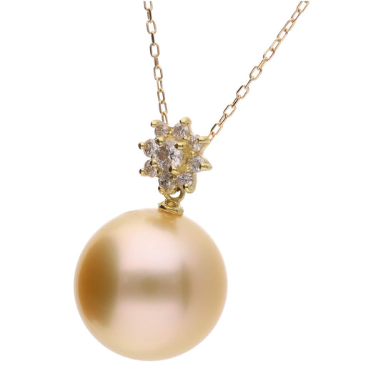 【星華】ゴールデンパール ダイヤモンド イエローゴールド  ペンダント|無調色 白蝶真珠 南洋真珠 12.5mm K18YG
