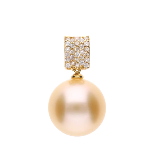 【星耀】ゴールデンパール ダイヤモンド イエローゴールド  ペンダント|無調色 白蝶真珠 南洋真珠 12.5mm ラウンド系 K18YG