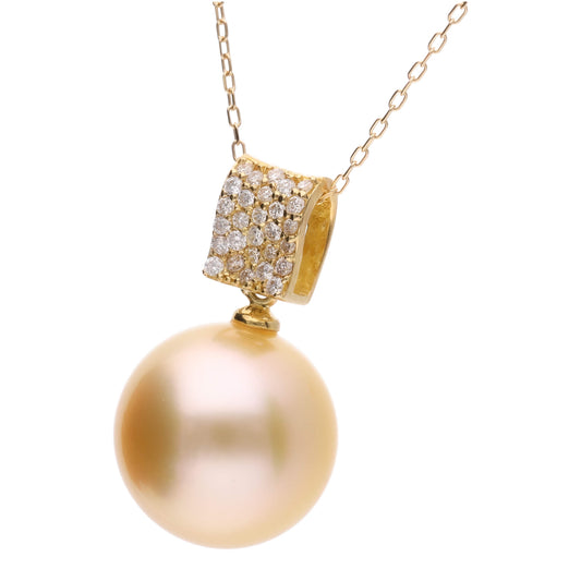 【星耀】ゴールデンパール ダイヤモンド イエローゴールド  ペンダント|無調色 白蝶真珠 南洋真珠 12.5mm ラウンド系 K18YG