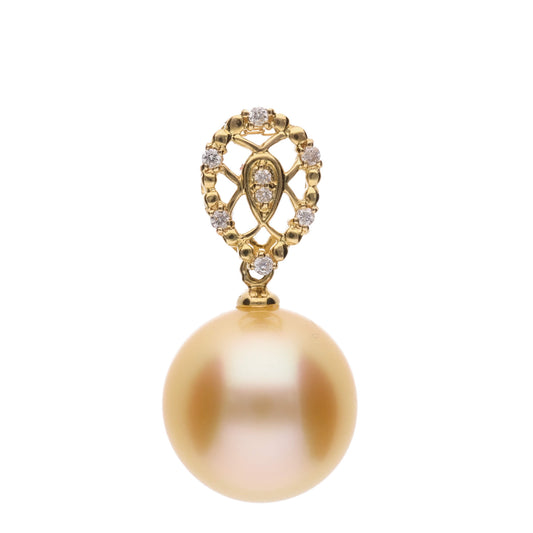 【光輪】ゴールデンパール ダイヤモンド イエローゴールド  ペンダント|無調色 白蝶真珠 南洋真珠 12mm ラウンド系 K18YG