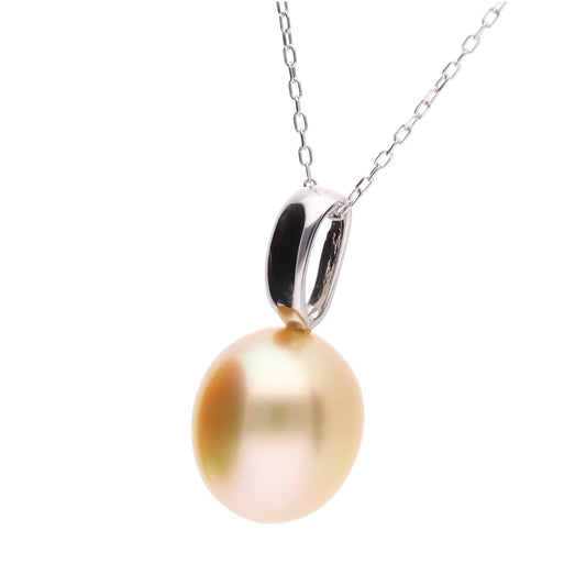 【響】ゴールデンパール プラチナ ペンダント|無調色 白蝶真珠 南洋真珠 10mm Pt900