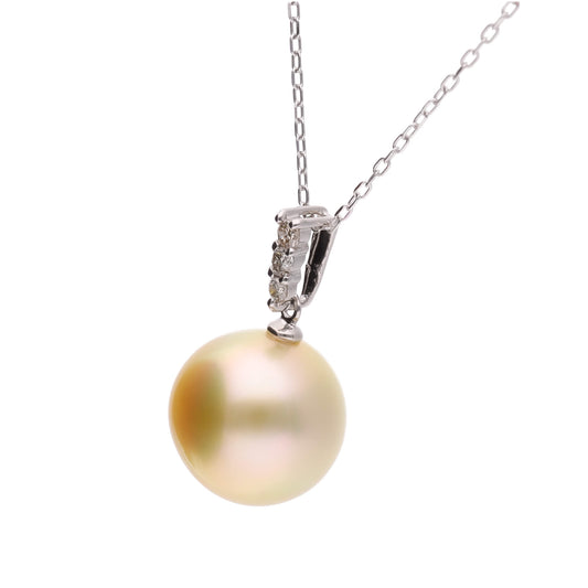 【星朧】ゴールデンパール ダイヤモンド プラチナ ペンダント|無調色 白蝶真珠 南洋真珠 10mm PT900
