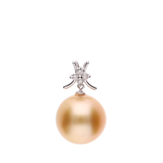 【久遠】ゴールデンパール ダイヤモンド ホワイトゴールド ペンダント|無調色 白蝶真珠 南洋真珠 10mm K18WG